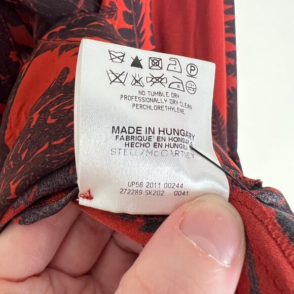 Stella McCartney 100% Silk Dress Mini Midi Pussy Bow Fern Print Runway Designer - Picture 6 of 11